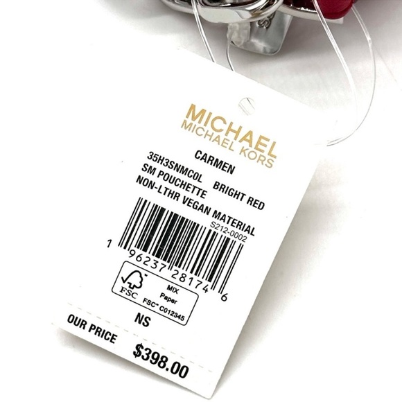 Michael Kors Carmen Small Pouchette Crossbody Bag Red/Silver - Picture 11 of 11